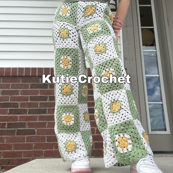 Pants - Crochet granny squarer  patchwork pinterest lounge streetwear  pants
